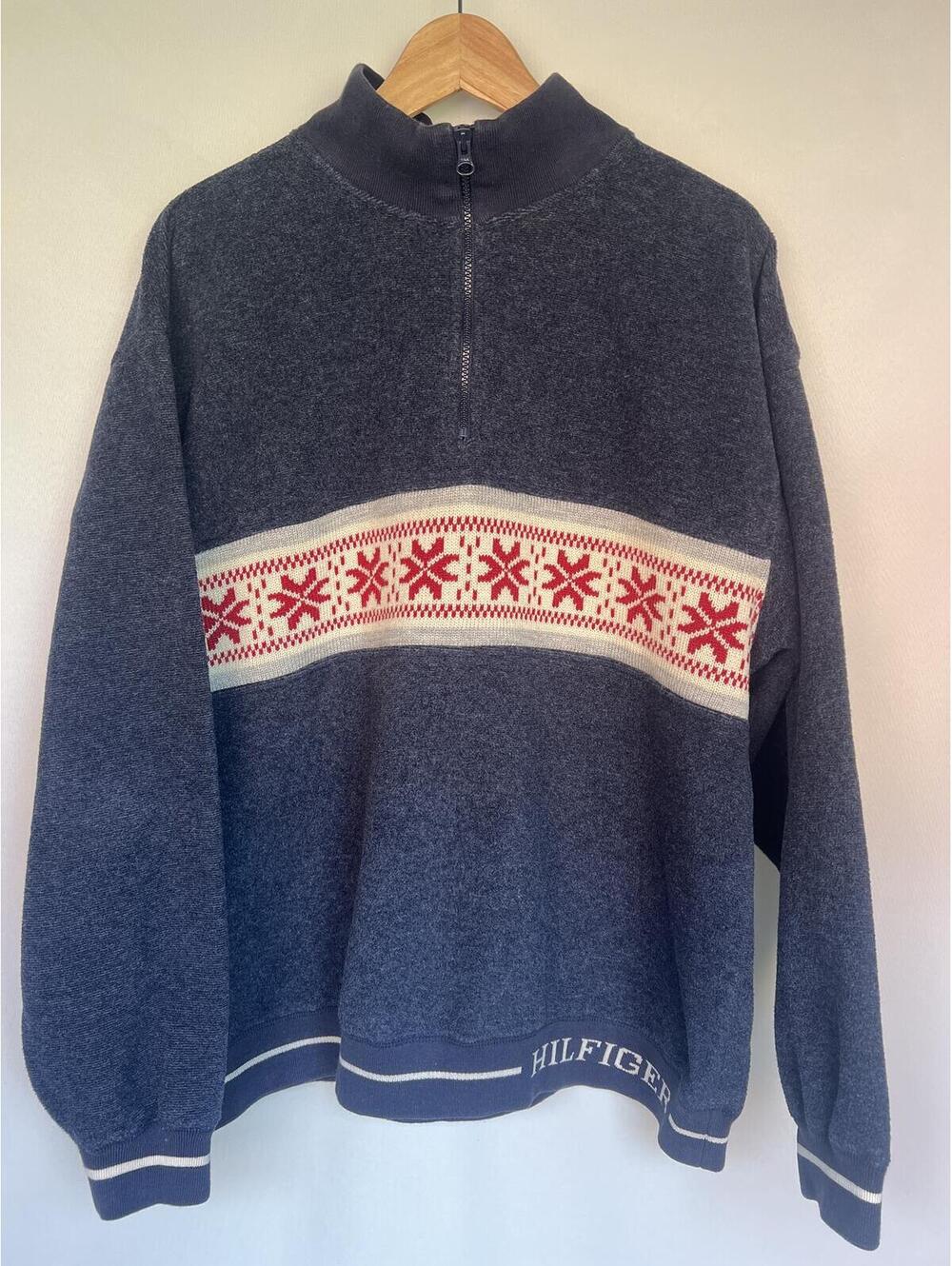 90s Vintage Tommy Hilfiger Quarter Zip Snowflake Sweater Men's Large